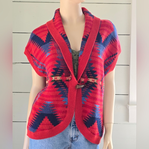 Chaps Denim Aztec Shawl Collar Single Button Cardigan Sweater ~Womens Size L - Picture 2 of 8